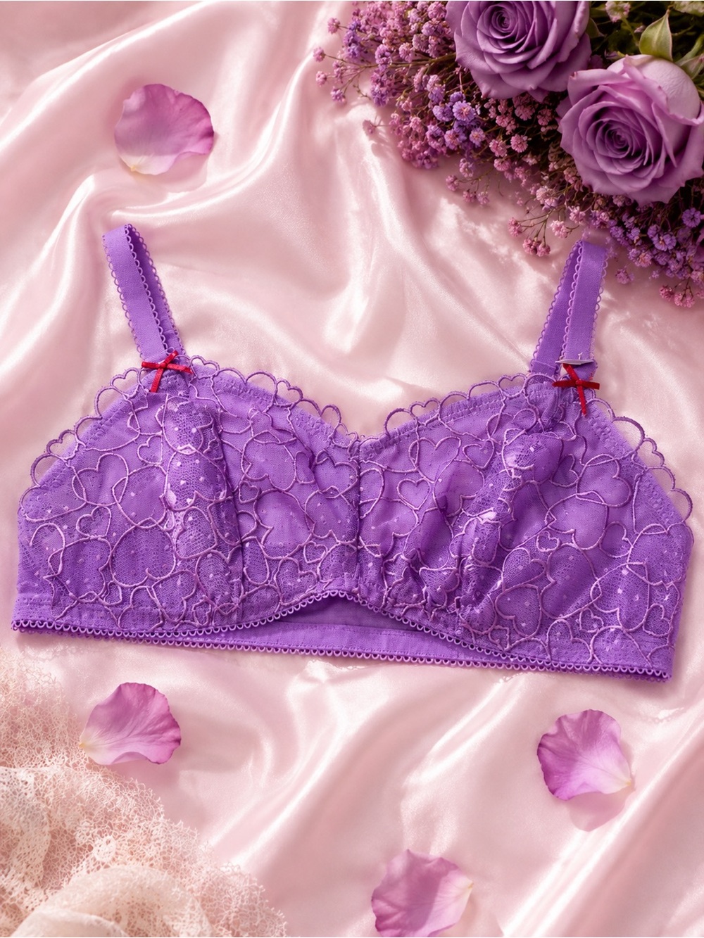 Women’s Unlined Bralette Size 38C Soft Support Stretch Bra (Purple)